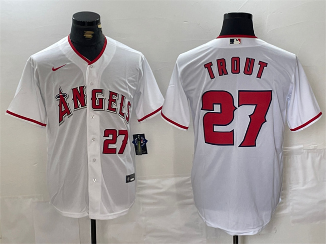 Men's Los Angeles Angels #27 Mike Trout White Stitched Baseball Jersey